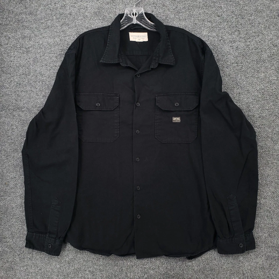 Camisa Denim & Supply Ralph Lauren Abotonada Para Hombres 2XL Negra Manga Larga Cuello Foto 1 de 4