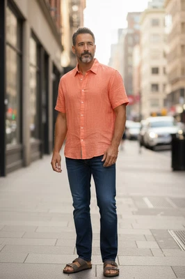 Inserch 100% Linen Coral Button Down Shirt Short Sleeve Resortwear XL - Image 1 of 4