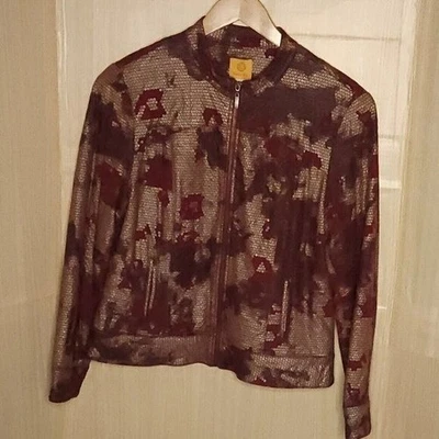 Ruby Rd. Red Gold Sequin Knit Full Zip Jacket 12 - Image 1 of 4