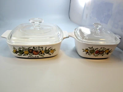 2 CorningWare Spice Of Life Casserole Dishes Pyrex Lids 1QT A1B & 2 3/4 cup P43B - Image 1 of 4