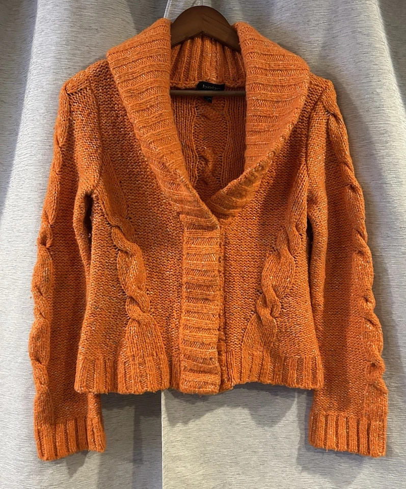 Bebe Winter Chunky Knit Sweater Cardigan Orange Size Large Y2K - Image 1 of 4