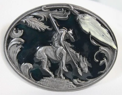 De colección Siskiyou Cinturón Hebilla Fin del Sendero Caballo Indio Nativo Esmaltado 1995 3.25 Foto 1 de 4