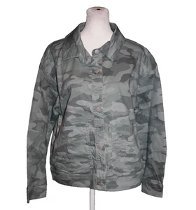 Democracy Jacket Women's Size XL Gray Camo Denim Button Front NEW - Picture 1 of 2