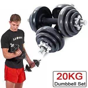 LIONS IRON 20KG DUMBBELLS SET Weight Plates Bar Joiner Fitness Home Gym Training - Picture 1 of 19