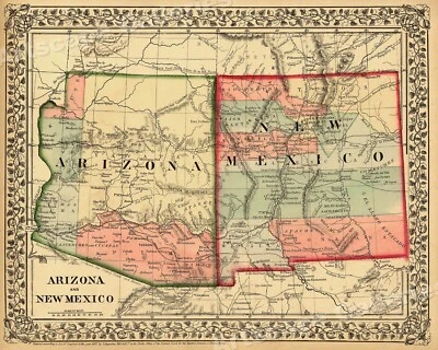 1867 New Mexico & Arizona Historic State Map - 16x20