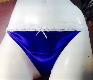 Women Panties,bikinis ILUSION Size L.Violet Satin Soft Silky W/Fishnet Waistband - Picture 1 of 7