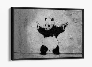 IMPRESSION D'ART MURAL BANKY SHOOTING PANDA - EFFET FLOTTEUR/FLOTTEUR PROFOND - Photo 1/12