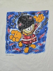 Camiseta Garfield de Colección Londres Inglaterra, Talla S/M (18x27"), Puntada Única, Rara - Imagen 1 de 12