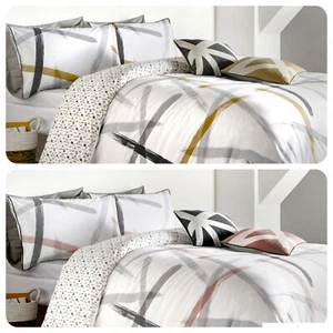 Appletree LEDA Cotton Duvet Cover Bedding Set Brush Stroke Ochre Pink White Grey - Picture 1 of 9