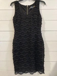 Women's Guess Black Sleeveless Lined Lace Fringe Dress Size 6 - Picture 1 of 8