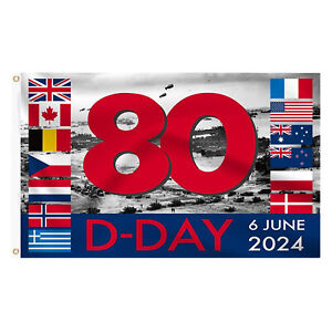 D-DAY 80th Anniversary Flag 5'x3' 150cm X 90cm Commemorative Banner