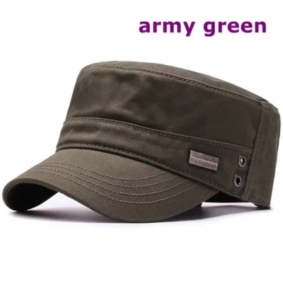 Army, Military Flat Cadet Top Hat, Cotton Military Washed Adjustable Cap - Image 1 of 4