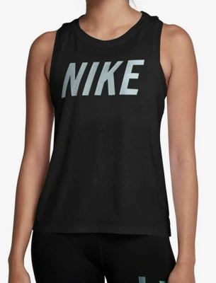 Camiseta sin mangas para correr Nike Dry Miler negra/metálica para mujer (AJ4671-010) tallas S/M nueva con etiquetas Foto 1 de 4