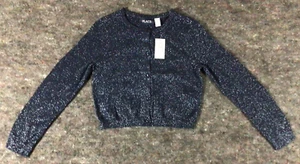 Girls Dark Blue Metallic Shimmer Button Up Cardigan Sweater Size 7-8 - Picture 1 of 9
