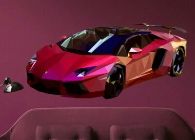 Pegatina de coche deportivo, calcomanía de coche, decoración poligonal de coche deportivo, arte de pared de coche Foto 1 de 4