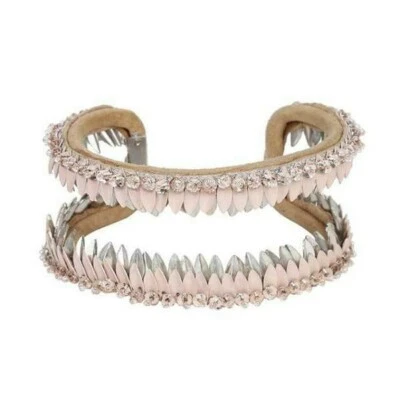 Deepa Gurnani Rory Feather pink silver beaded cuff Bracelet Anthropologie  - Image 1 of 4