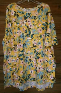 Woman Within Top T Shirt Blouse Tee 2X 26/28 Plus Tunic Yellow Floral NEW - Picture 1 of 13