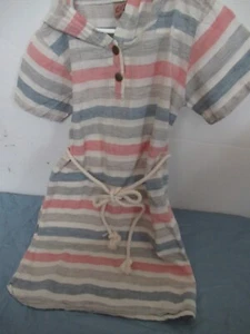P25 Girls size 10 Cotton Short Sleeve Hooded Pink and Gray Strip Dress Boomil - Picture 1 of 10