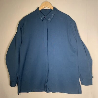Roper Women’s L Western Shirt  Blue Embroidered Collar Long Sleeve Top Foto 1 de 4