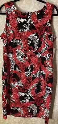 NUEVO RONNI NICOLE Vestido para Mujer Talla 12 Mediano Negro y Rojo Estampado Paisley Remolino Nuevo con Etiquetas Foto 1 de 4