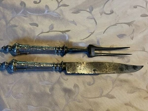 CUBERTERÍA ANTIGUA CUCHILLO Y TENEDOR ASAS DE PLATA - Imagen 1 de 7