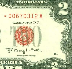 US 1963 A   $ 2   RED seal ( STAR 12A )  World paper money currency banknotes  - Picture 1 of 3