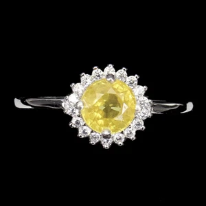 925 Sterling Silver Ring Round Yellow Sapphire 6mm Gemstone Jewelry Size 8 - Picture 1 of 10