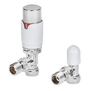 Flomasta White / Chrome Angled Thermostatic TRV & Lockshield 1/2" x 15mm - Picture 1 of 1