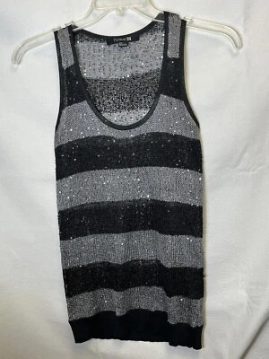 Forever 21 Sequin  Tank Top Women's Size S Black Sliver Striped Scoop Neckline - Image 1 of 4