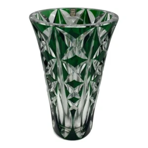 Saint Louis Cut Glass Flower Vase Crystal Green Art Interior Engraved Unused - Picture 1 of 9