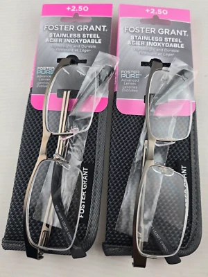 Foster Grant Lamar 2.50 STAINLESS STEELE Reading Glasses READERS ( 2 pc ) - Image 1 of 2