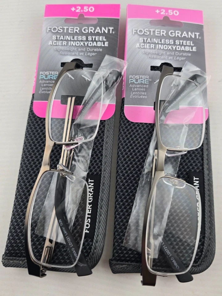 Foster Grant 2.50 Reading Glasses Gunmetal Half Frame With Case Lamar Gun