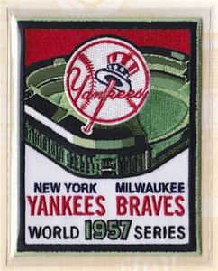 1957 WORLD SERIES PATCH ONLY Willabee & Ward MILWAUKEE BRAVES / NEW YORK YANKEES - Picture 1 of 1