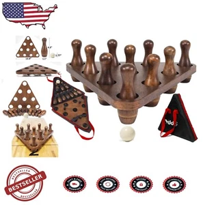 Retro Shuffleboard Bowling Set: 10 Hardwood Pins & Triangular Pinsetter Included - Picture 1 of 8