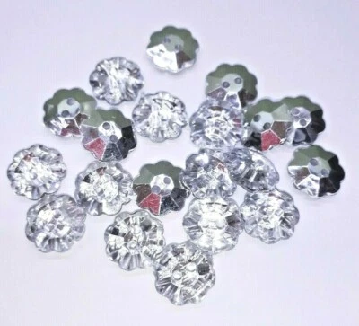 20|200 Strass Knöpfe Blume 13 mm durchsichtig transparent nähen Applikation #MB9 - Bild 1 von 4