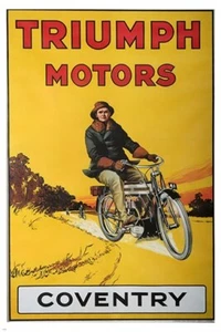 TRIUMPH MOTORS MOTORCYCLE vintage ad poster COVENTRY ENGLAND sporty 20x30 - Picture 1 of 1
