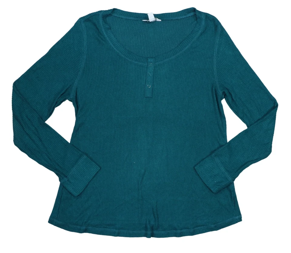 Camiseta de pijama para mujer Charter Club Intimates acanalada manga larga Henley nueva con etiquetas Foto 1 de 1