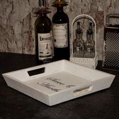 Tablett mit Schriftzug, Serviertablett Landhausstil, Quadratisch - Bild 1 von 4