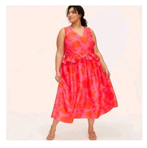 Abito midi Kate Spade NY x Target donna classico rosa peplo con volant taglie forti 16