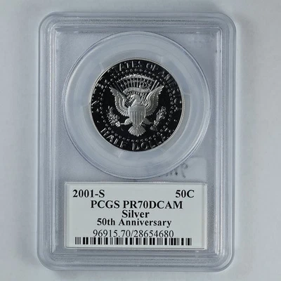 Medio dólar Kennedy 2001-S prueba de plata 50c graduación profesional PR70DCAM 50 aniversario JFK Foto 1 de 2