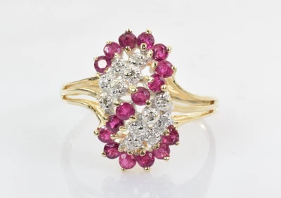 Ruby & Diamond Cluster Ring in 14k Yellow Gold .65 Carats Size 10 - Image 1 of 4