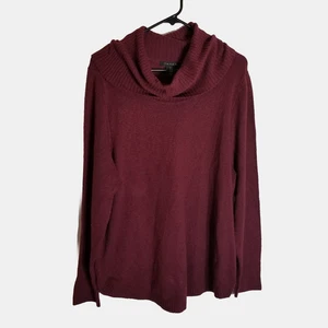Tahari Sweater Women's Size 1X Maroon Purple Cowl Neck Ribbed Cuff + Hem Soft - Picture 1 of 7