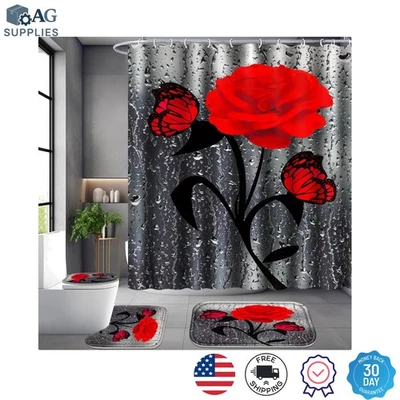 Gorgeous Floral Shower Curtain Set - 4 Piece Bath Essentials with Mats & Hooks - Image 1 of 4