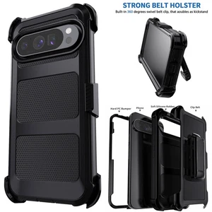Black For Google Pixel 9/9 Pro/9 Pro XL Rugged Case Shockproof Cover/Belt Clip - Picture 1 of 30