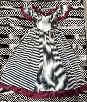 винтажное выпускное платье gunne sax, стиль салона, макси размер 5, полосатое атласное редкое - Изображение 1 из 4