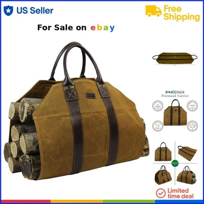 Canvas Log Carrier Bag Heavy Duty Firewood Holder Camping Fireplace Accessories - Image 1 of 4