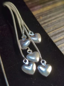 Sterling 925 Necklace Pendant Five Hearts Hand Casted Chandelier Style Dangle - Picture 1 of 8