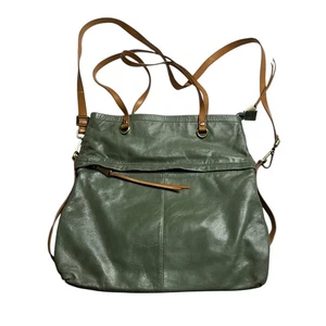 HOBO Temper Crossbody Bag Olive Green Brown Leather Purse Foldover Tote - Picture 1 of 11