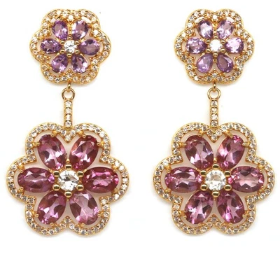 Plata de ley 925 5 x 7 mm. Pendientes de topacio místico rosa, amatista y circón Foto 1 de 4