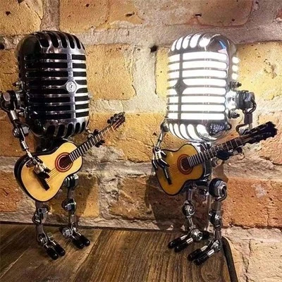 Retro Microphone Robot Desk Lamp LED Table Light Steampunk Ornament Decor Gifts - Image 1 of 4